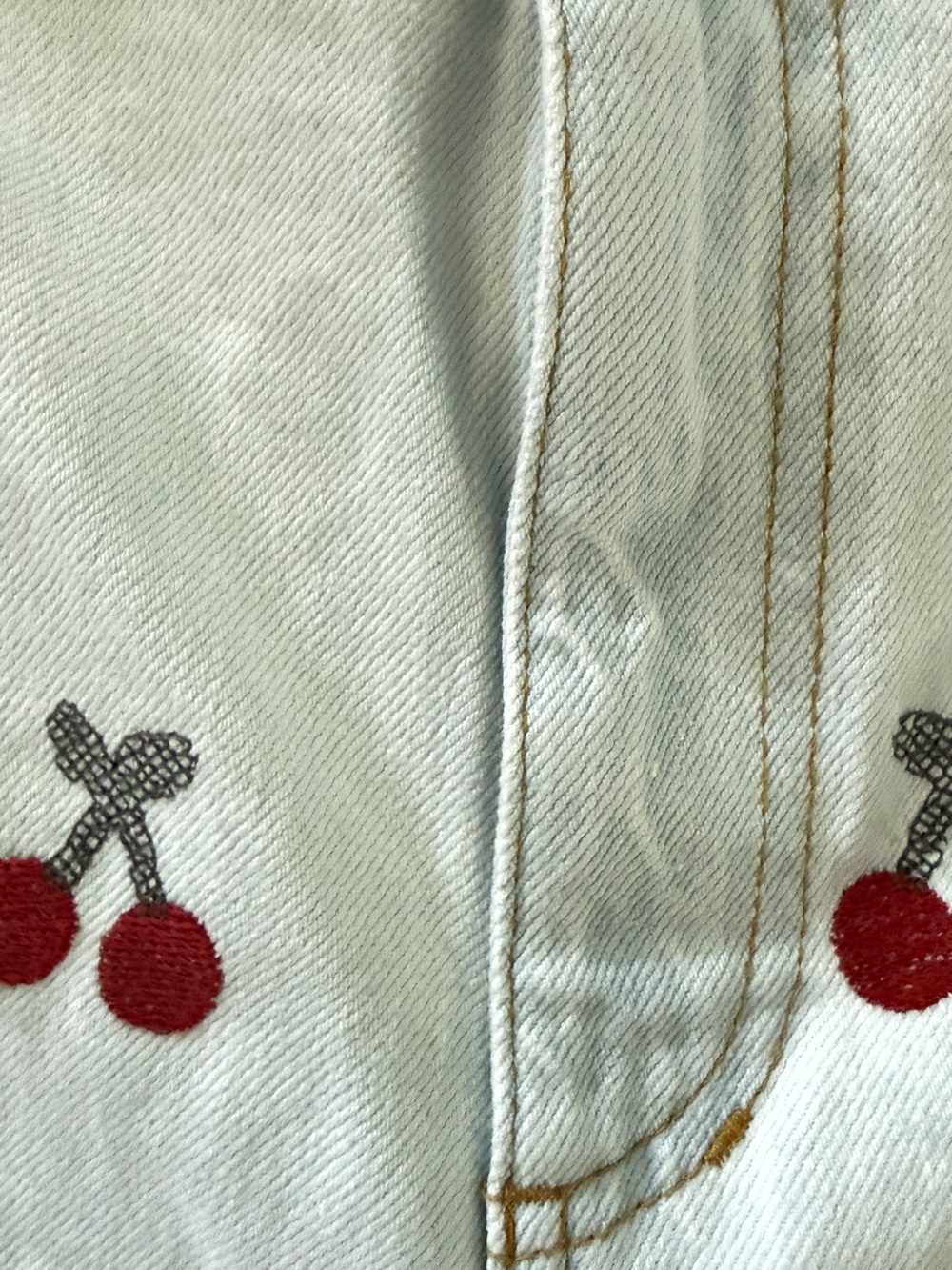 NWT FARM Rio Denim Shorts with Red Cherry Embroidery - Picture 2 of 5